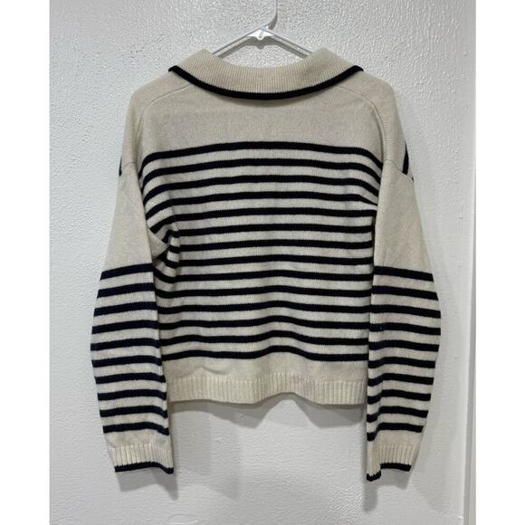 NWT Madewell Cashmere Wool Blend Polo Sweater V Neck in Ink Striped NS669 XXS - Picture 4 of 6